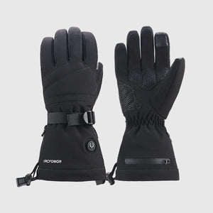 Black WinterGlow waterproof heated gloves shown from the back and palm
