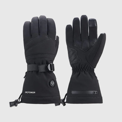 Black WinterGlow waterproof heated gloves shown from the back and palm
