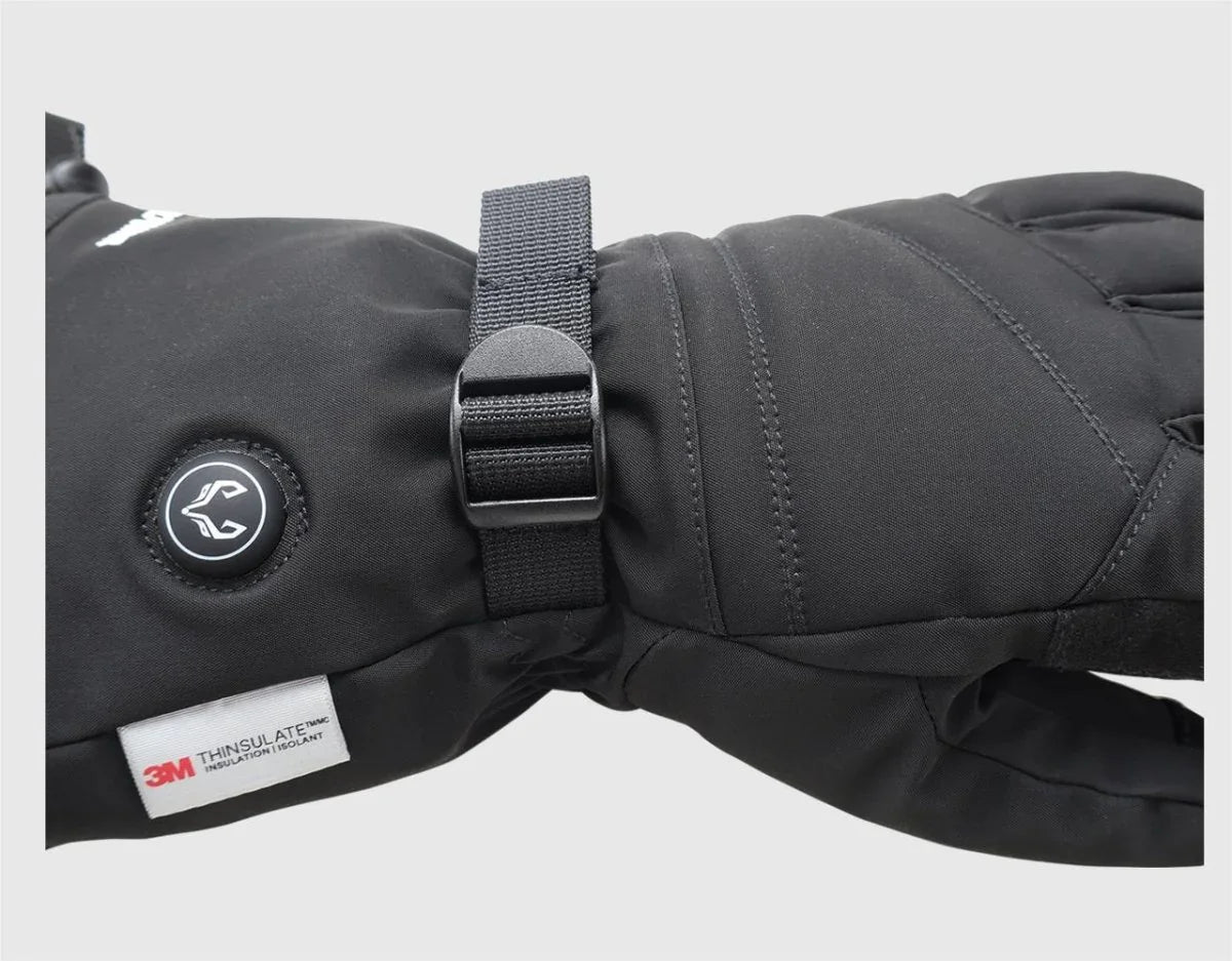 WinterGlow heat control button, adjustable wrist strap and 3M Thinsulate label
