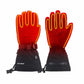 Illustrative warmth visualization over black WinterGlow heated gloves; not an exact map of heating zones