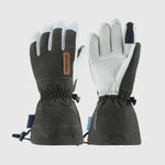 Army-green Yellowstone shell gloves showing the full goatskin palm, polyester back and extended drawcord cuffs