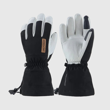 Black Yellowstone shell gloves showing the full goatskin palm, polyester back and extended drawcord cuffs