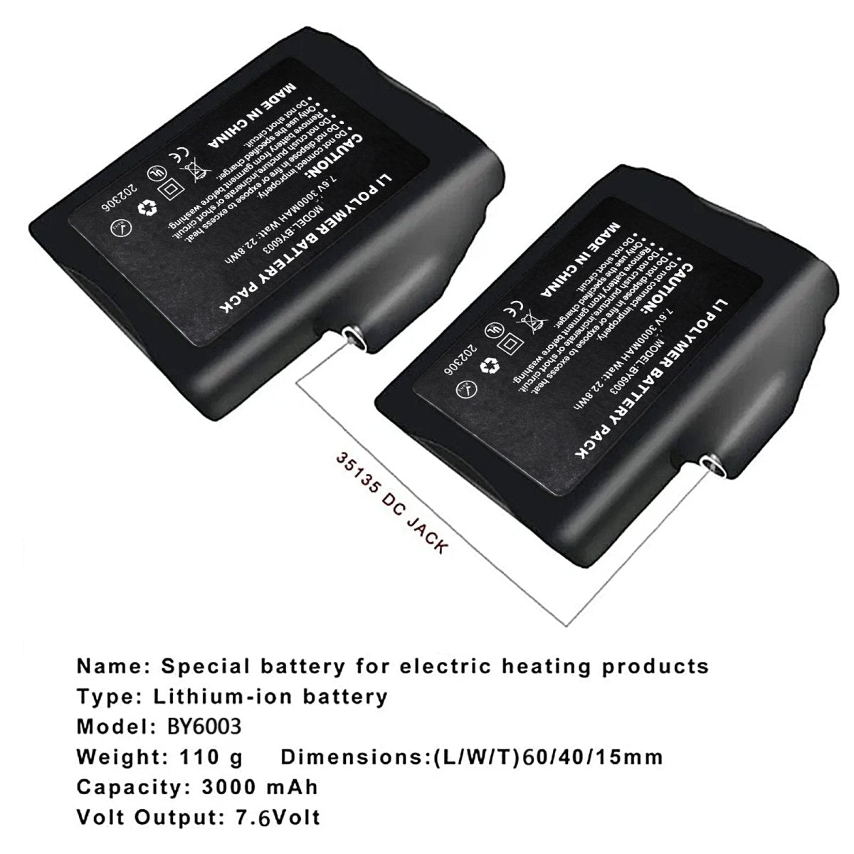 This picture illustrates the parameters of this battery, weight 110g, 3000mAh and 7.6V